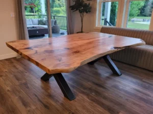short view of the live-edge custom 5' x 7' maple table